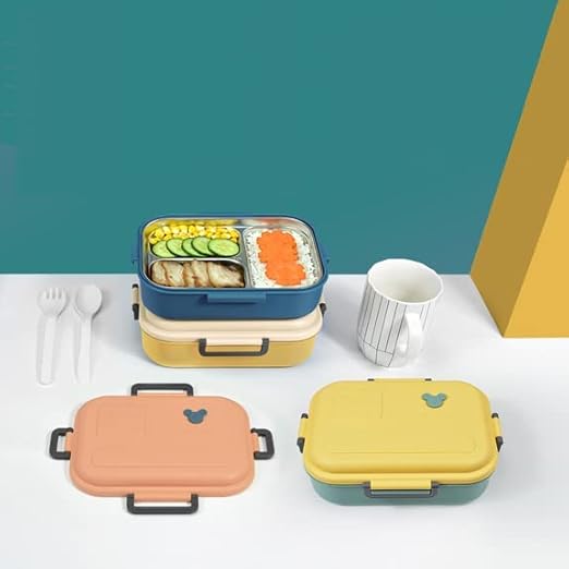 3 Compartment Insulated Lunch Box Stainless Steel (800ml)