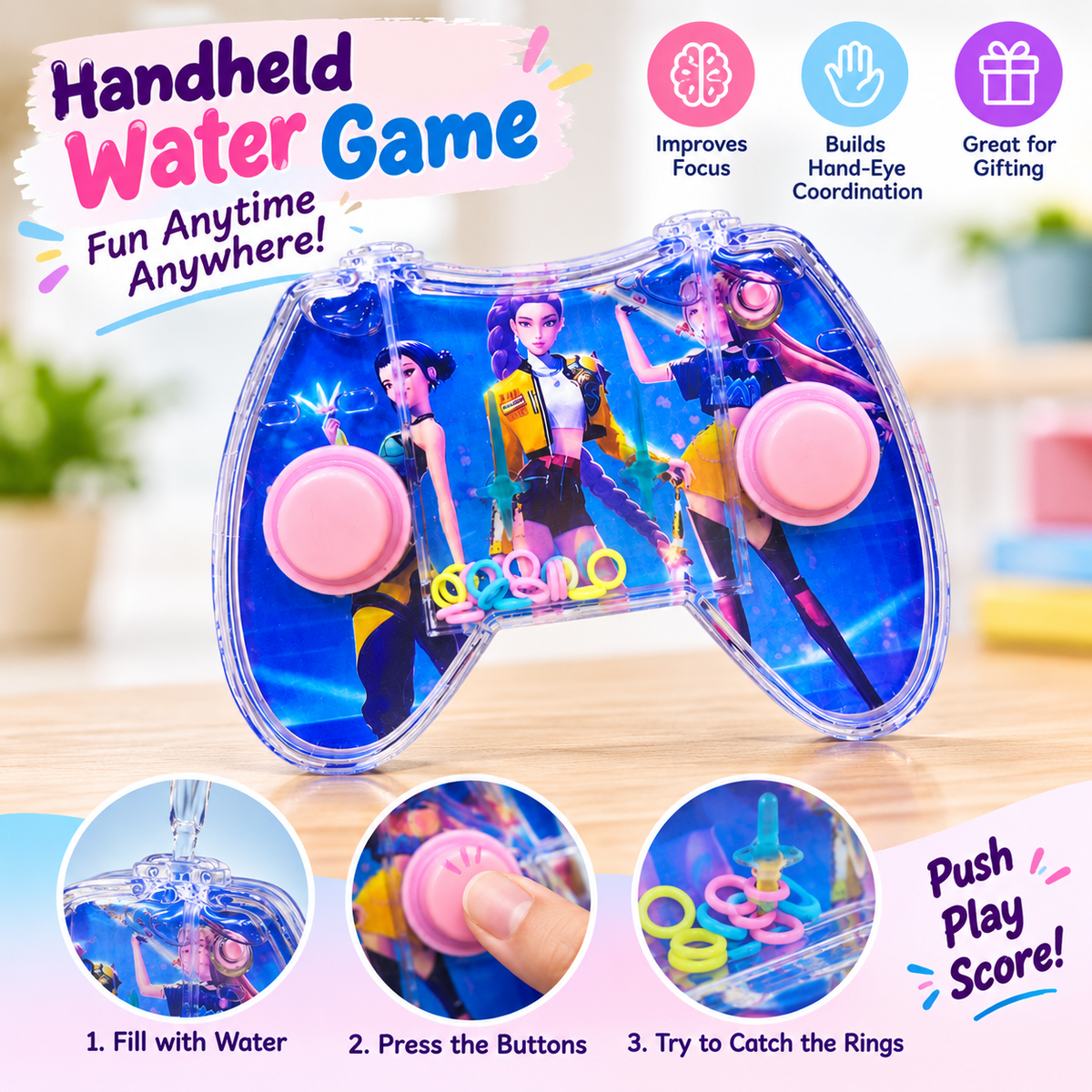 Water Ring Toss Game for Kids, Handheld Mini Water Ring Toss Toy, Portable No Battery Skill Game for Boys & Girls, Fu...