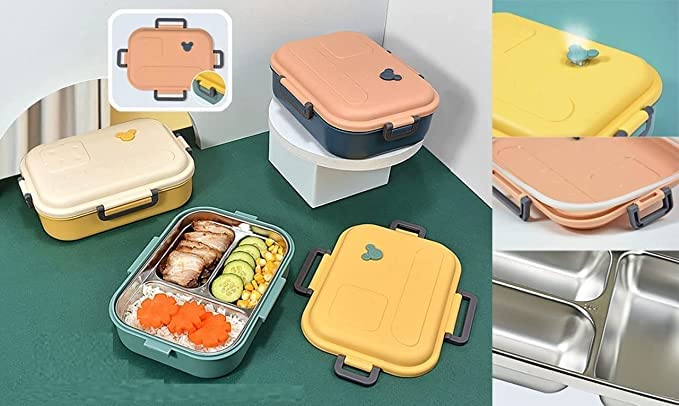 3 Compartment Insulated Lunch Box Stainless Steel (800ml)