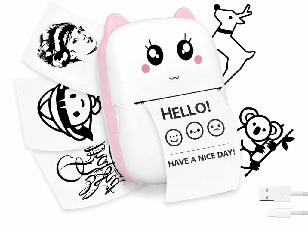 Brand Conquer Mini Bluetooth Thermal Printer for Kids | Cute Kitty Design | Portable & Rechargeable | Ink-Free Printi...