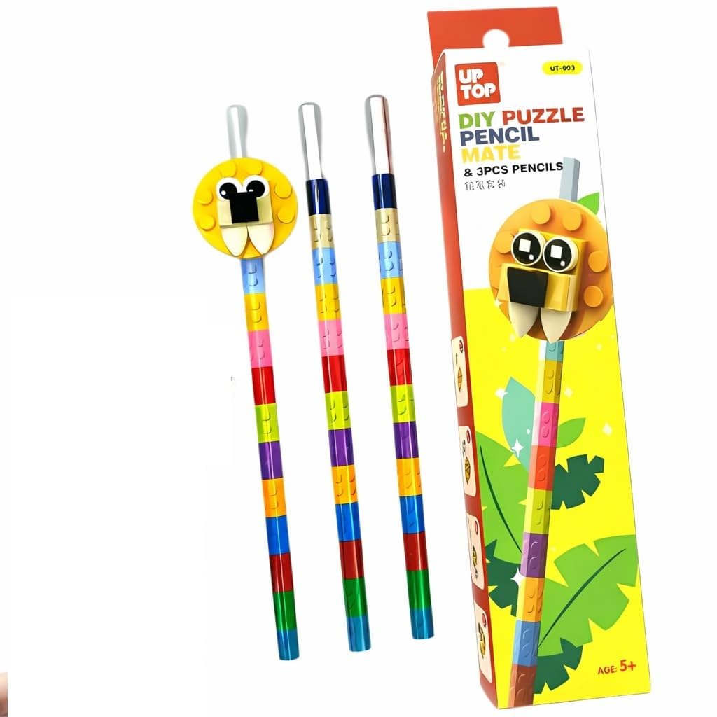 DIY Puzzle Pencil Mate for Kids, Build-Your-Own Animal Pencils, 8-Piece Creative Construction Pencil Set, Educational...