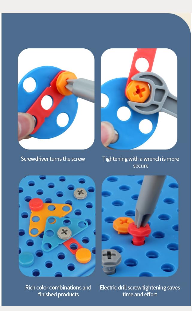 Happy Hues Plastic Diy Electric Drill Screw Tool Set-Mosaic Puzzle 228Pcs- 3D Stem Educational Kit For Kids Construct...