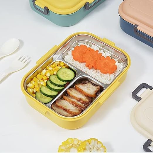 3 Compartment Insulated Lunch Box Stainless Steel (800ml)