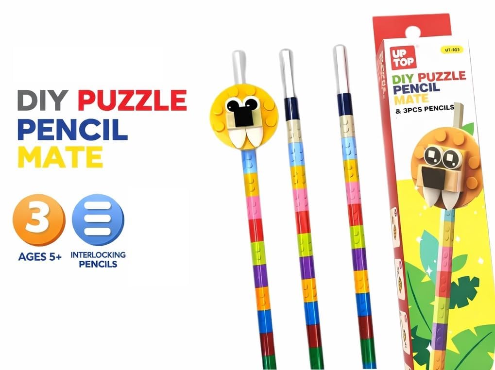 DIY Puzzle Pencil Mate for Kids, Build-Your-Own Animal Pencils, 8-Piece Creative Construction Pencil Set, Educational...