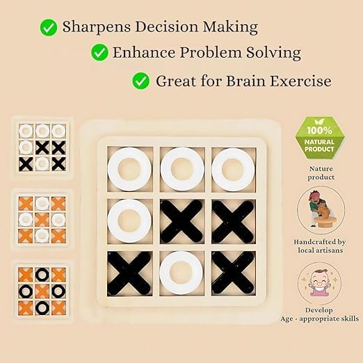 RBC Classic Wooden Tic Tac Toe Game – Engaging XOXO Board Game for Kids & Adults, Fun Brain-Boosting Tabletop Toy, Pe...