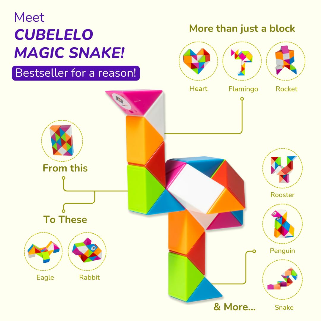 Cubelelo Magic Snake Rainbow Puzzle Cube (24 Wedges) | Twist and Turn Shape Creation Fun Game for Kids Boys Girls and...