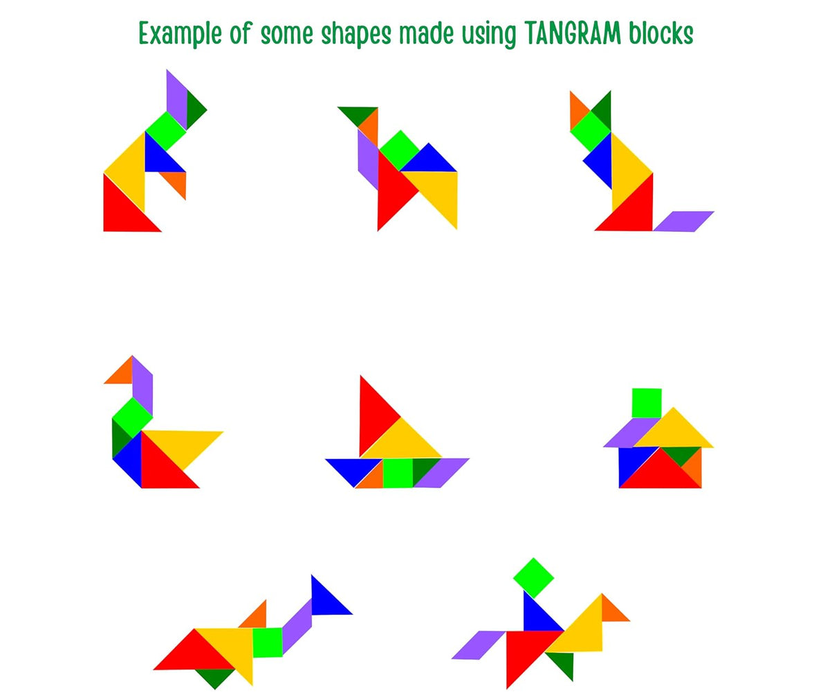 Wooden Tangram Puzzle | 7 Geometric Blocks in Different Color & Shapes & Puzzle Booklet | 13x13 cm | Multicolor Non-T...