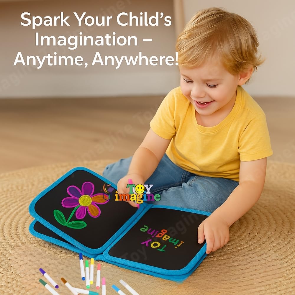Toy Imagine 14 Pages Erasable Doodle Book with Markers & Wet Wipes Reusable Drawing & Coloring Pad | Magic Water Slat...