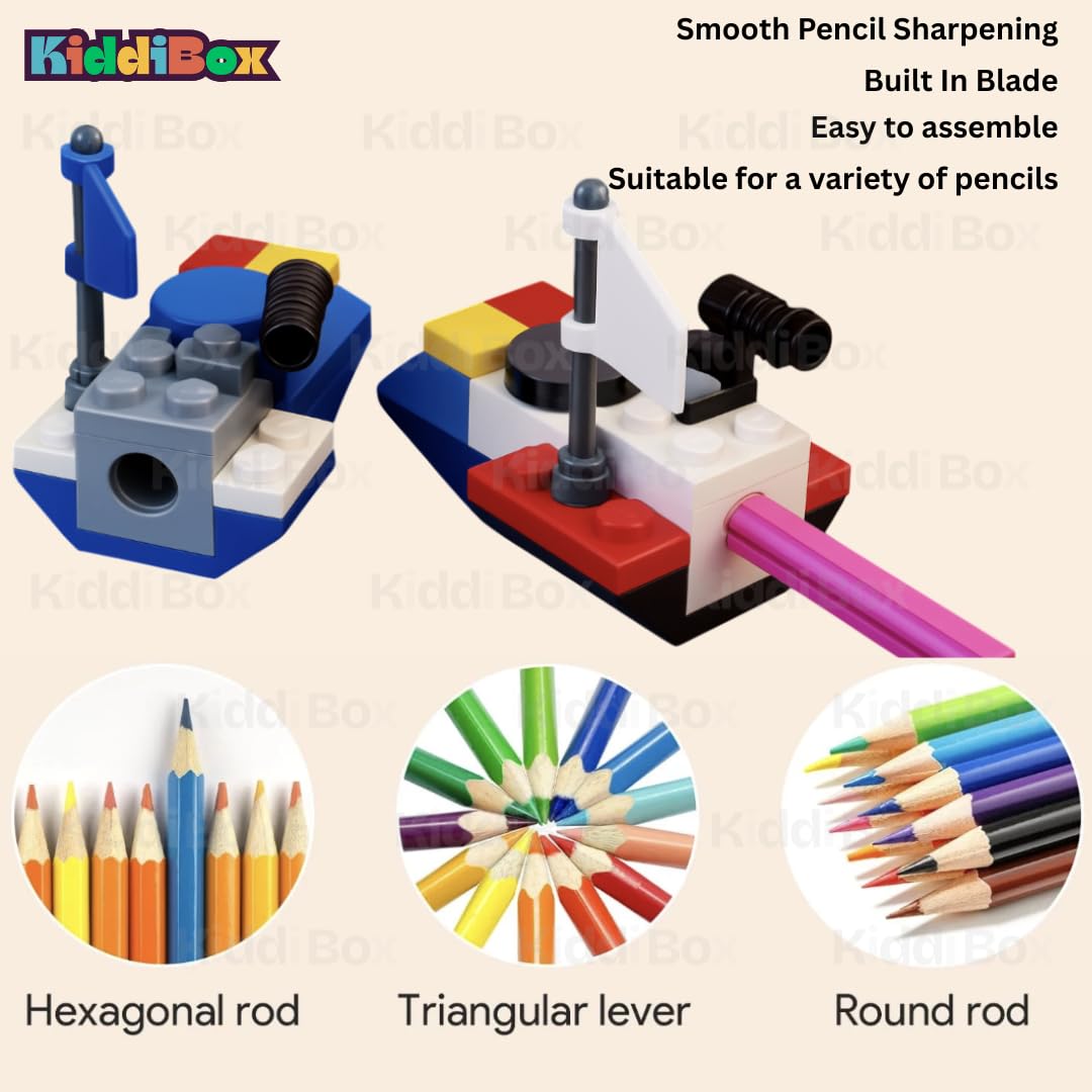 Pack of 2 KiddiBox DIY Puzzle Pencil Sharpener Patrol Yacht, Building Block Toy with Standard Sharpener, Multicolour ...