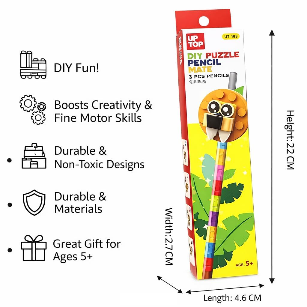 DIY Puzzle Pencil Mate for Kids, Build-Your-Own Animal Pencils, 8-Piece Creative Construction Pencil Set, Educational...