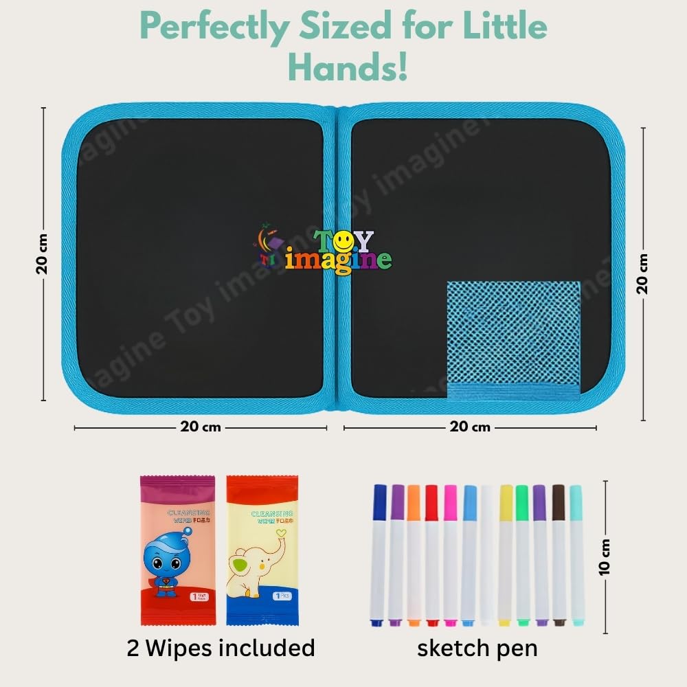 Toy Imagine 14 Pages Erasable Doodle Book with Markers & Wet Wipes Reusable Drawing & Coloring Pad | Magic Water Slat...
