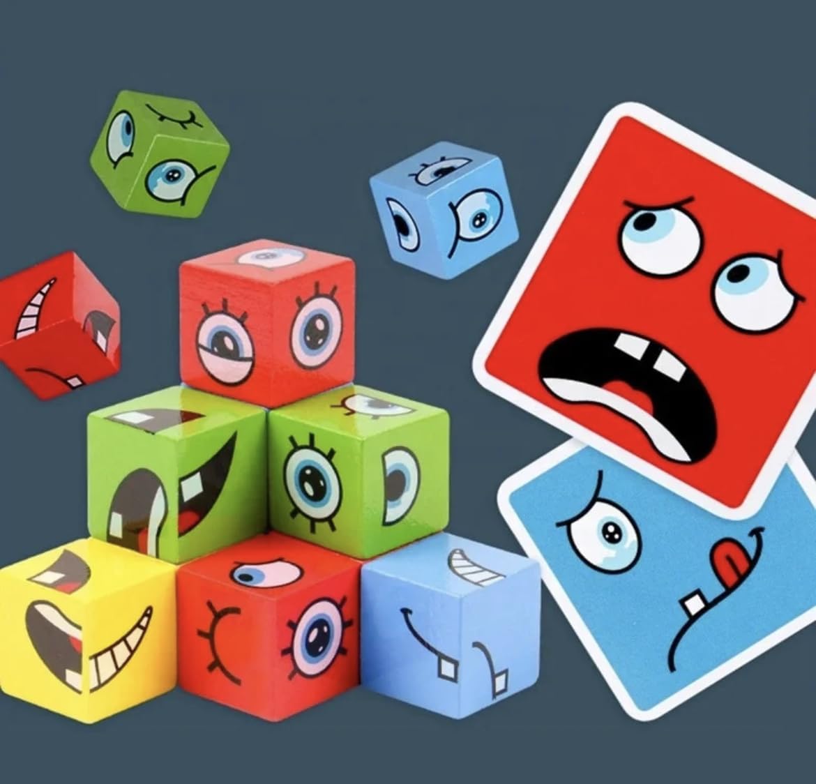Umadiya® Face Changing Cube Building Blocks Puzzle, Wooden Face Expression Toy, Educational Face Matching Family Boar...