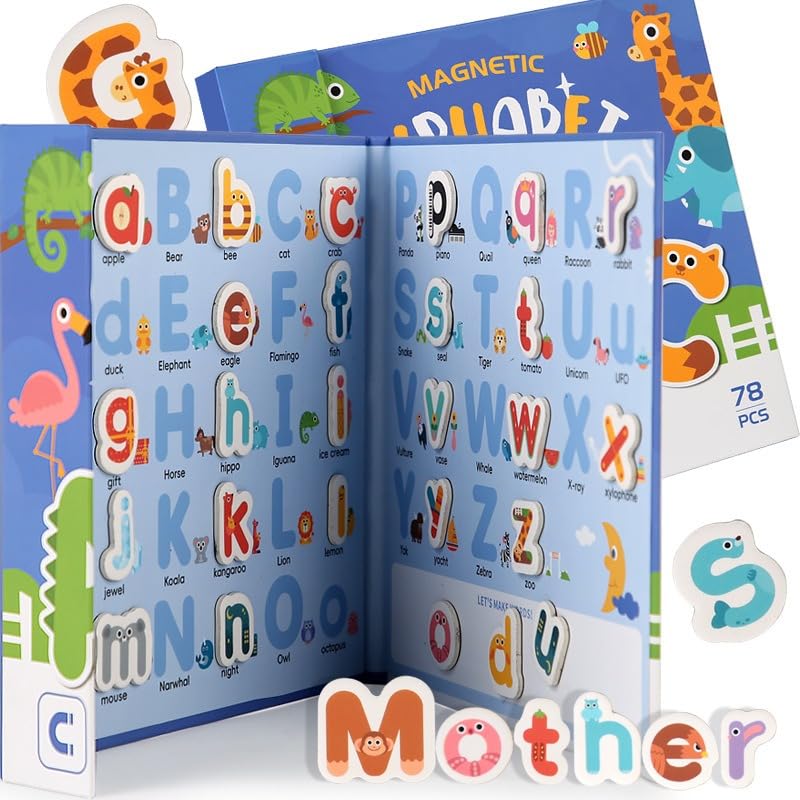 Magnetic Alphabet Letters Learning Set for Kids | 78 Pcs ABC with Animal Board Book | Montessori Educational Toy for ...