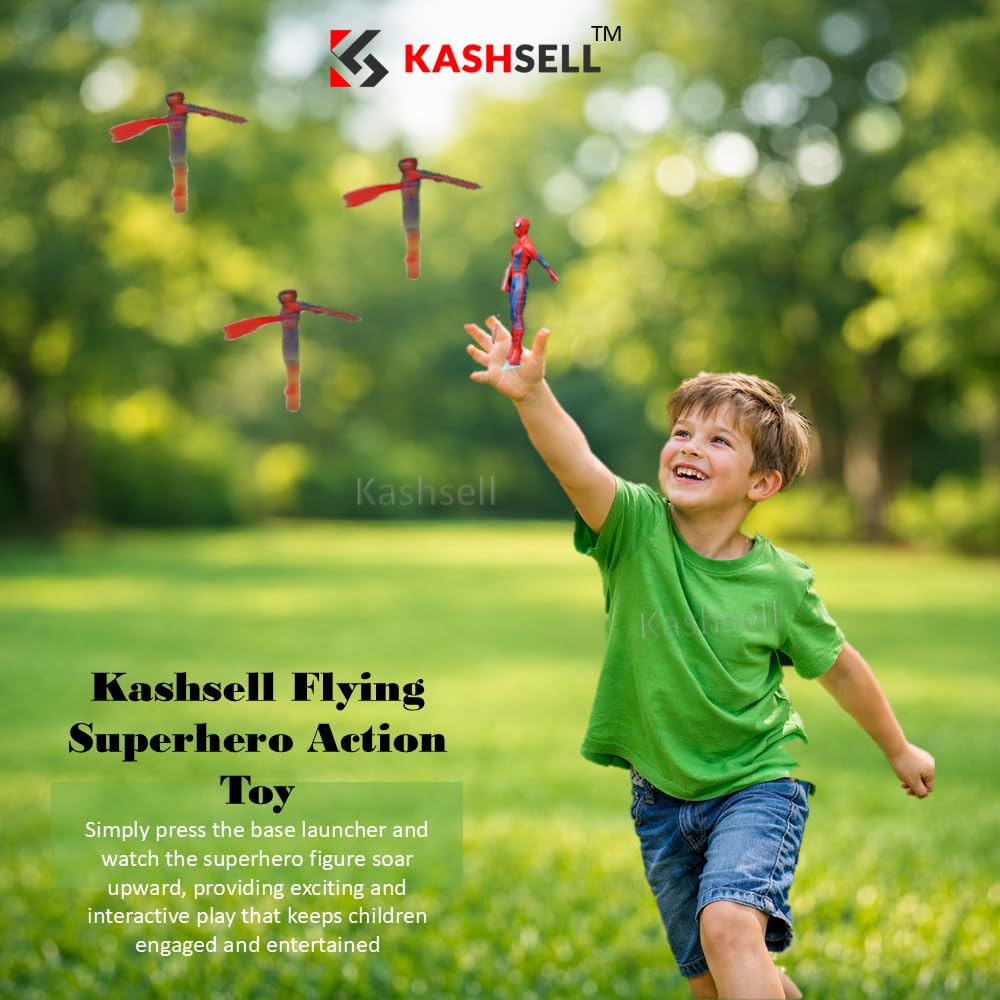 Flying Superhero Action Toy Hand-Press Launcher Plastic Battery Free Kids Indoor Play |Easy to Use 3+ Years Boys Girl...