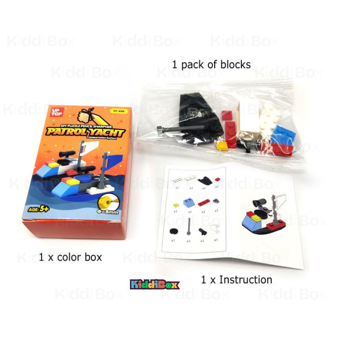 Pack of 2 KiddiBox DIY Puzzle Pencil Sharpener Patrol Yacht, Building Block Toy with Standard Sharpener, Multicolour ...