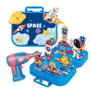 Happy Hues Plastic Diy Electric Drill Screw Tool Set-Mosaic Puzzle 228Pcs- 3D Stem Educational Kit For Kids Construct...