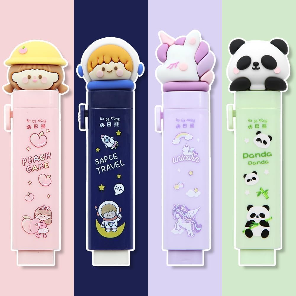 Alokik Enterprise 1 Pcs Cartoon Shaped Cute Erasers Push Pull Design Retractable Erasers Pastel Aesthetic Pencil Eras...