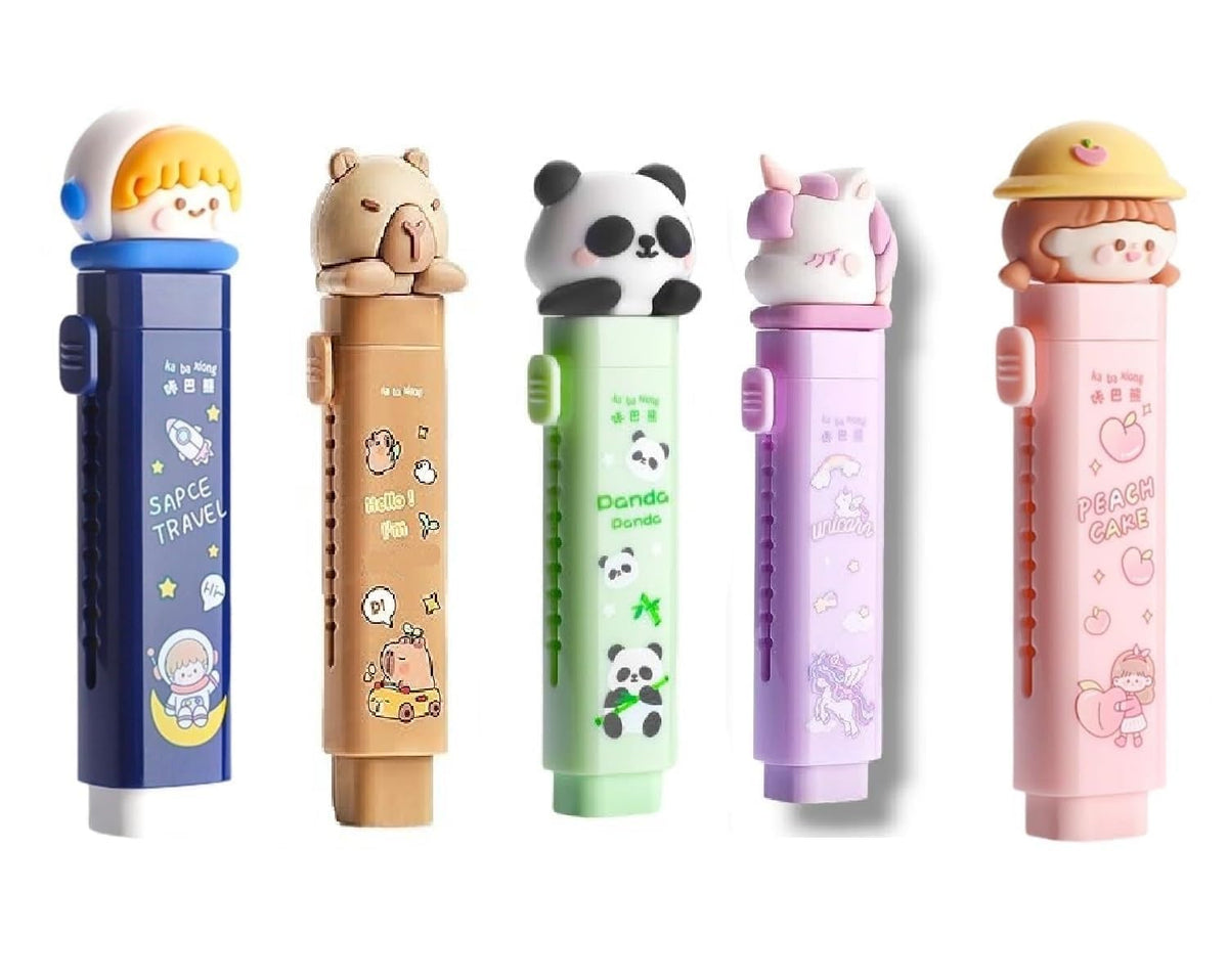 Alokik Enterprise 1 Pcs Cartoon Shaped Cute Erasers Push Pull Design Retractable Erasers Pastel Aesthetic Pencil Eras...