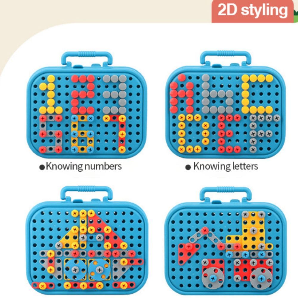 Happy Hues Plastic Diy Electric Drill Screw Tool Set-Mosaic Puzzle 228Pcs- 3D Stem Educational Kit For Kids Construct...