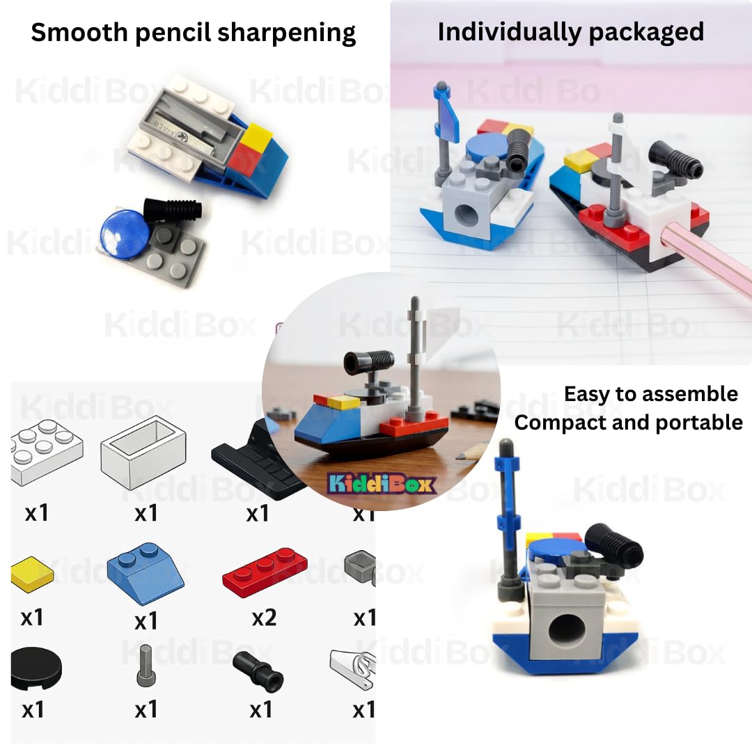 Pack of 2 KiddiBox DIY Puzzle Pencil Sharpener Patrol Yacht, Building Block Toy with Standard Sharpener, Multicolour ...