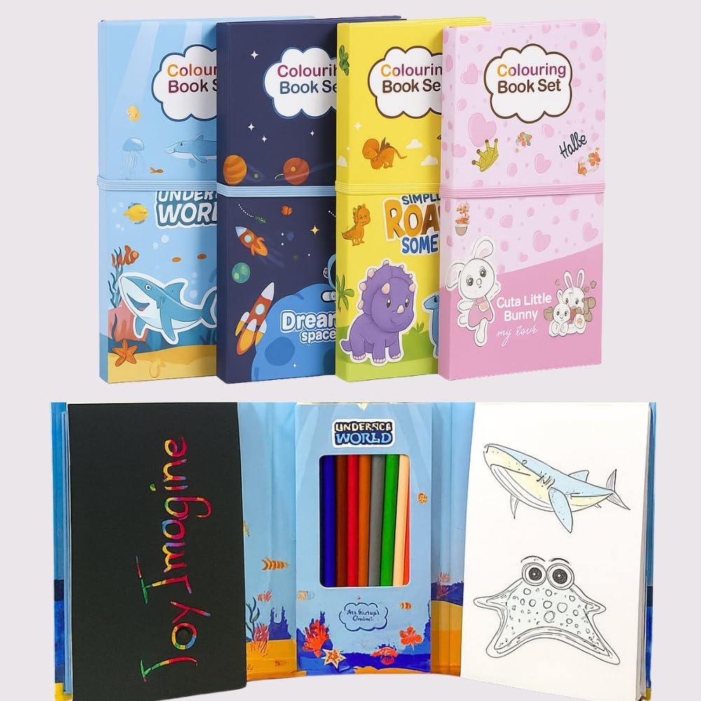 Toy Imagine 14 Pages Erasable Doodle Book with Markers & Wet Wipes Reusable Drawing & Coloring Pad | Magic Water Slat...