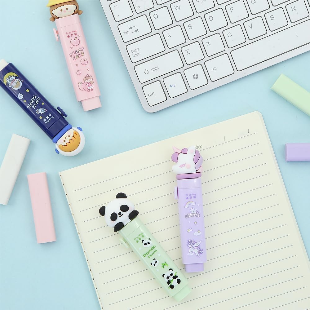 Alokik Enterprise 1 Pcs Cartoon Shaped Cute Erasers Push Pull Design Retractable Erasers Pastel Aesthetic Pencil Eras...