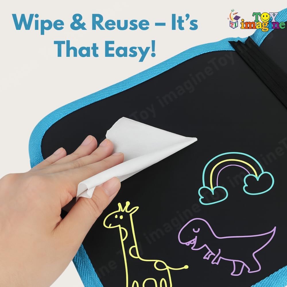 Toy Imagine 14 Pages Erasable Doodle Book with Markers & Wet Wipes Reusable Drawing & Coloring Pad | Magic Water Slat...