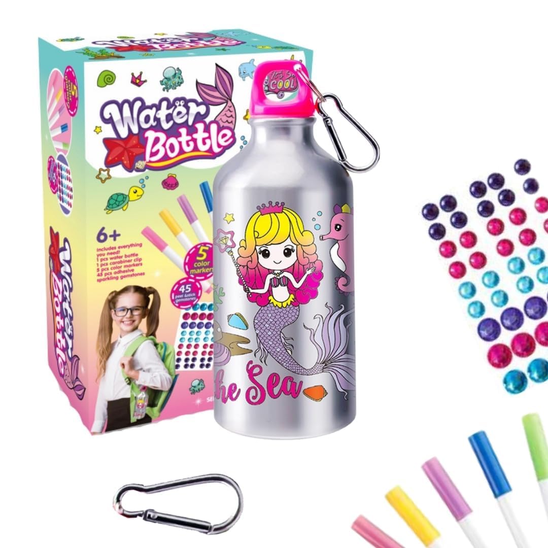 KRySt DIY Doodle Water Bottle for Kids (500 ml) | Includes 5 Color Pens | Creative Art & Craft Activity | Personalize...
