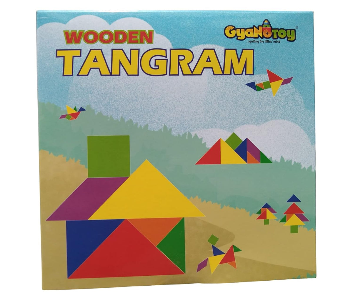 Wooden Tangram Puzzle | 7 Geometric Blocks in Different Color & Shapes & Puzzle Booklet | 13x13 cm | Multicolor Non-T...