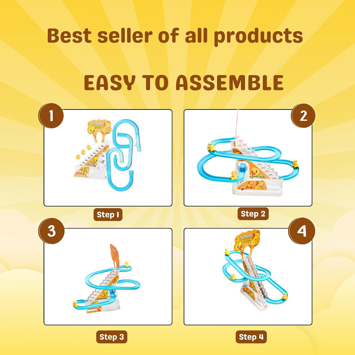 Small Duck Climbing Toy for Kids | Automatic Duck Staircase Slide Track with Music & Lights | Motorized Racing Track ...