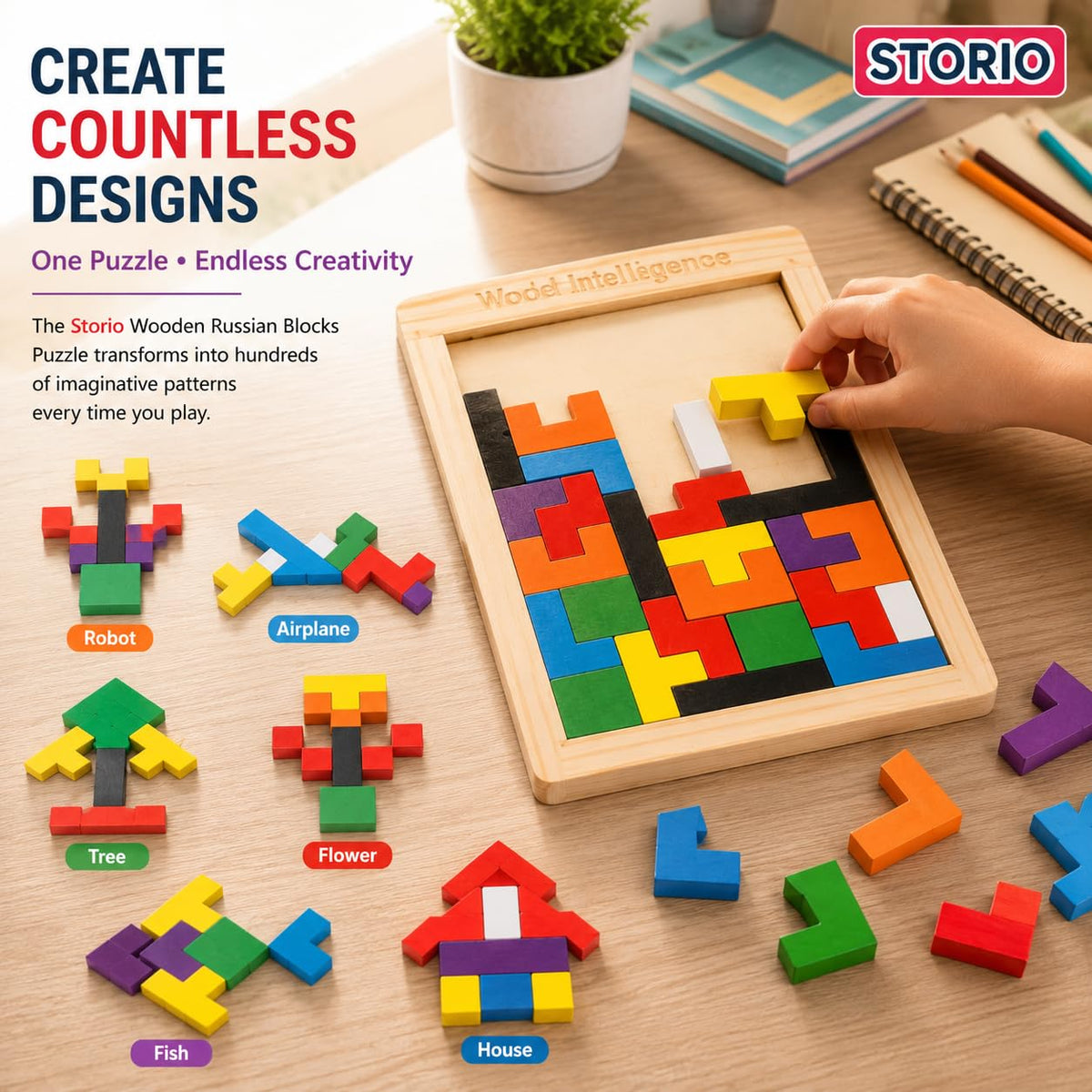 Wooden Russian Blocks Puzzles for Kids Adults, Wood Intelligence Puzzle for Ages 3-8,Wooden Puzzles Brain...