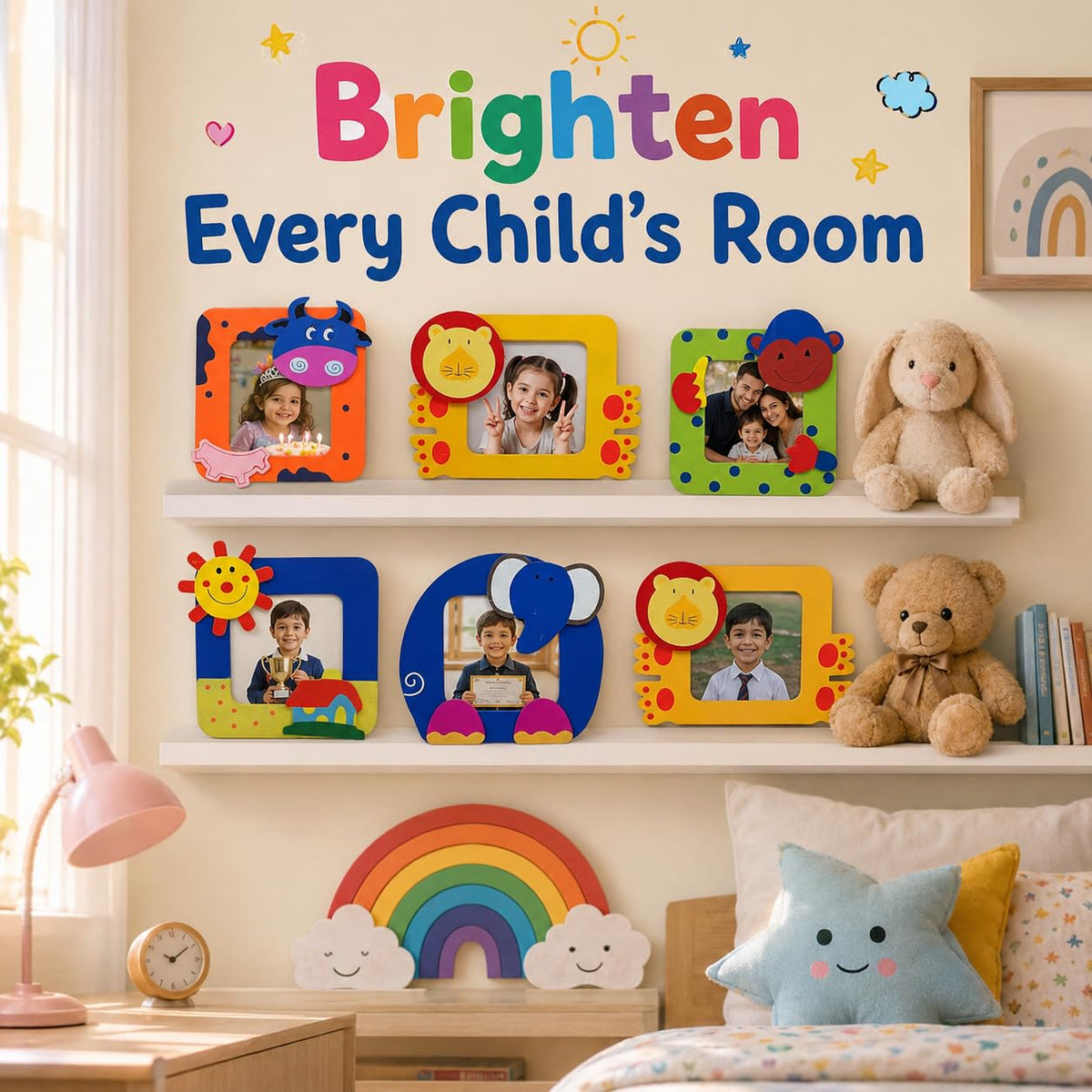 Crackles Beautiful Wood Cute Cartoon Photo Frames For Children Birthday Party Return Gift (Pack Of 12 )