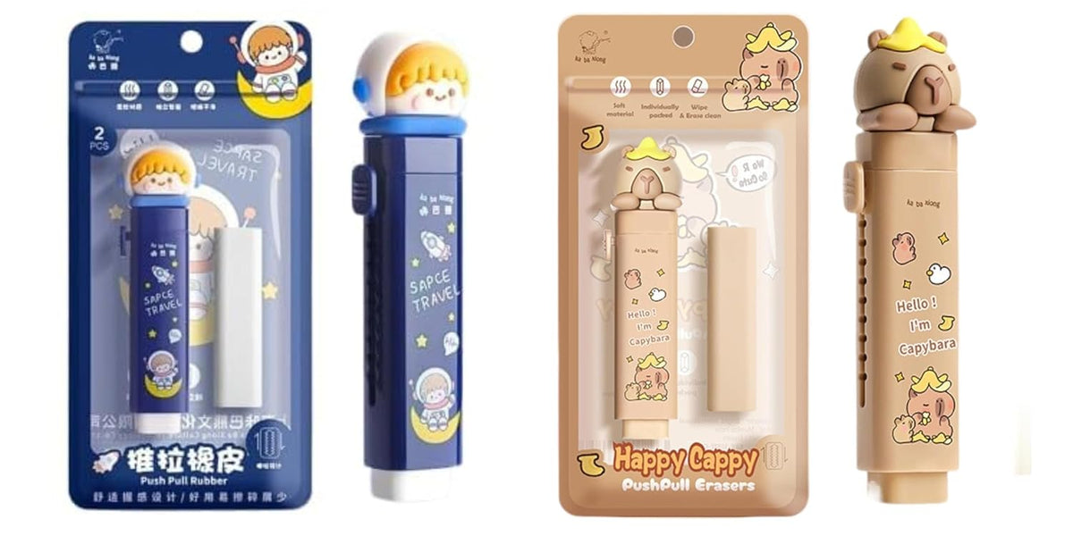 Alokik Enterprise 1 Pcs Cartoon Shaped Cute Erasers Push Pull Design Retractable Erasers Pastel Aesthetic Pencil Eras...