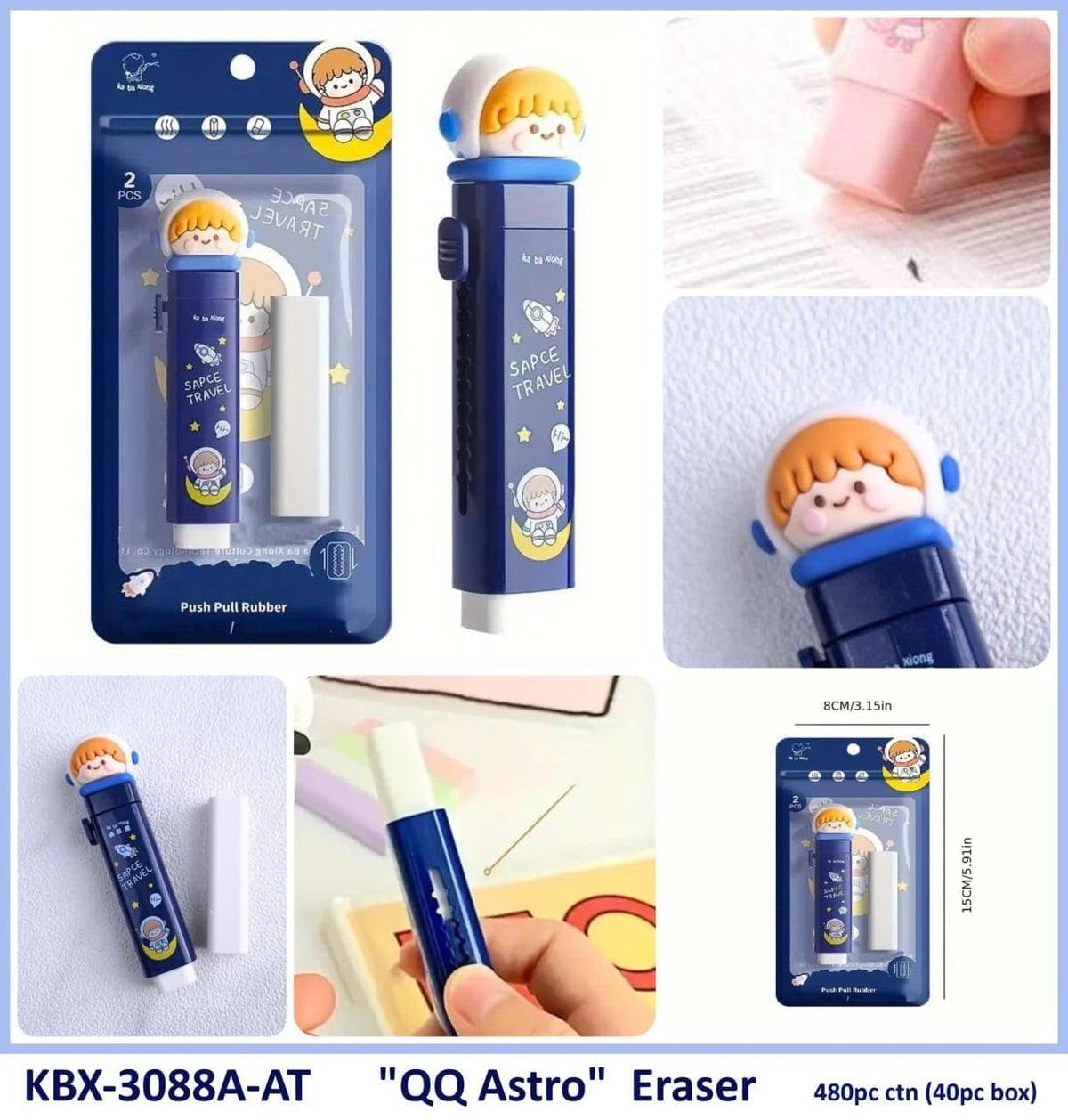 Alokik Enterprise 1 Pcs Cartoon Shaped Cute Erasers Push Pull Design Retractable Erasers Pastel Aesthetic Pencil Eras...