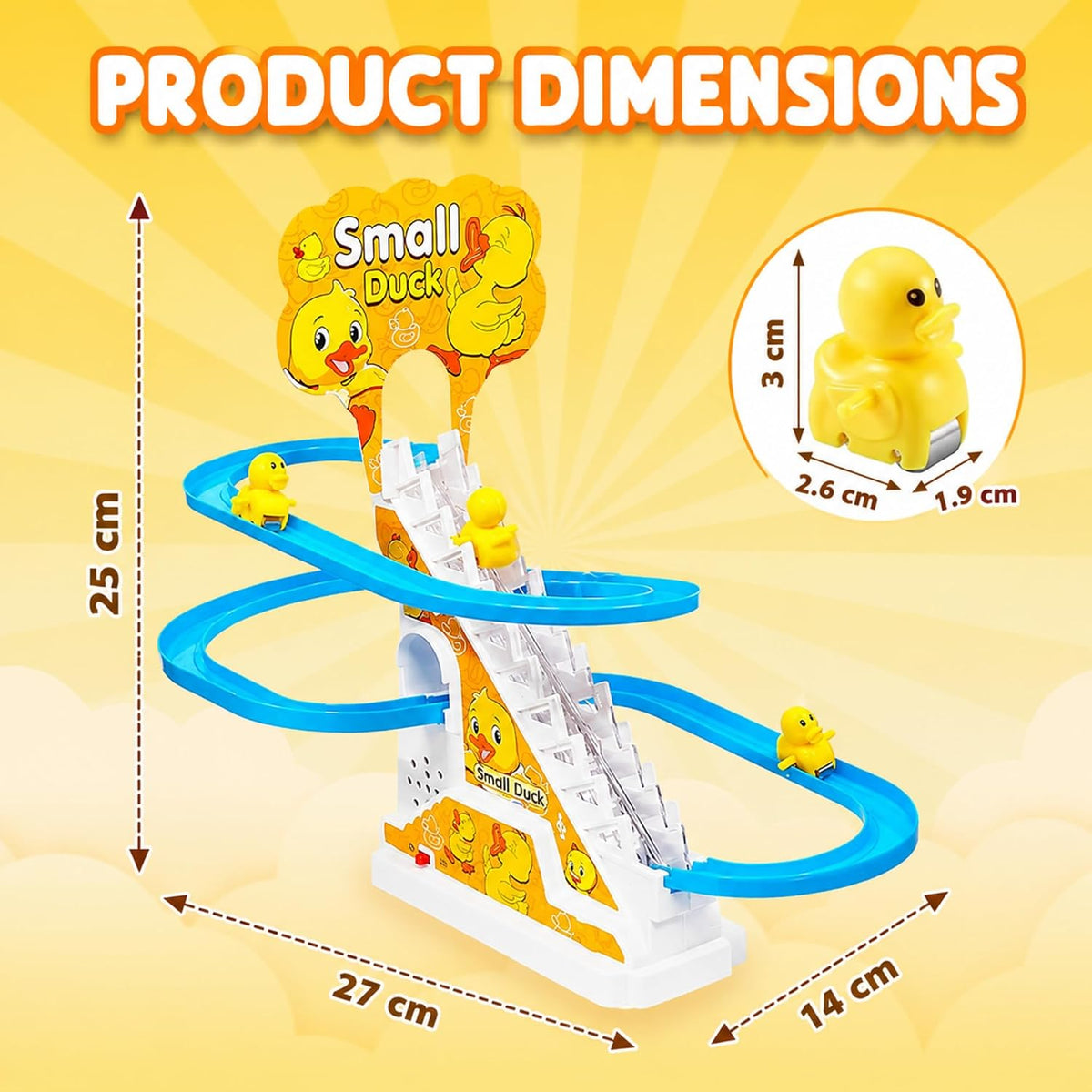Small Duck Climbing Toy for Kids | Automatic Duck Staircase Slide Track with Music & Lights | Motorized Racing Track ...