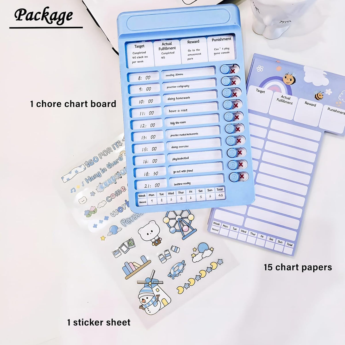 WISHKEY Habit Tracker Daily Planner For Kids And Adult Chore Chart Plastic Checklist Board 7 Detachable Cardstock to ...