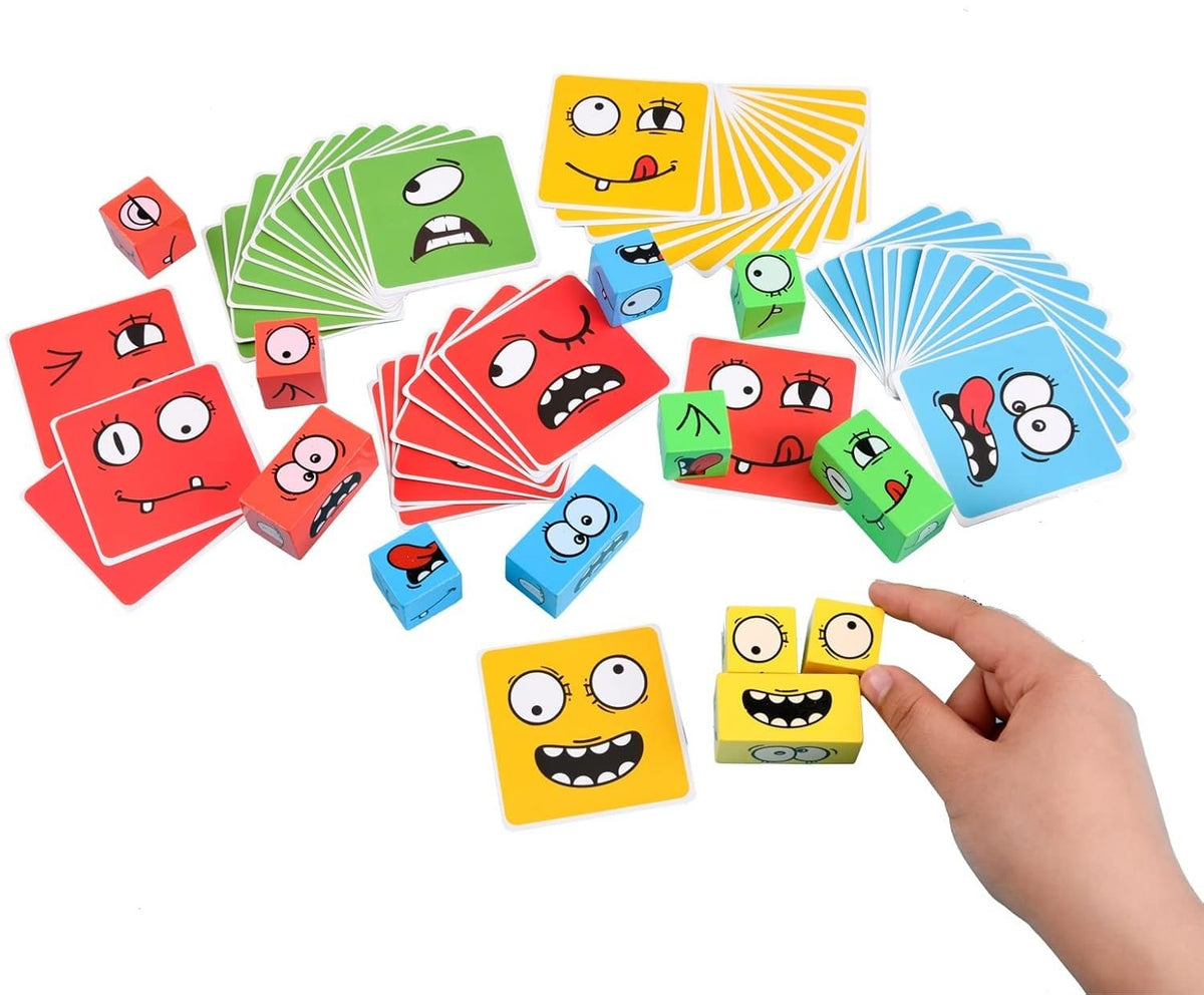 Umadiya® Face Changing Cube Building Blocks Puzzle, Wooden Face Expression Toy, Educational Face Matching Family Boar...