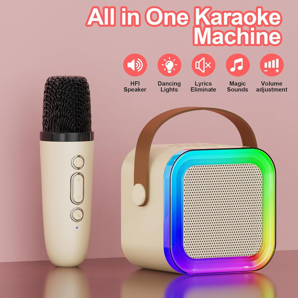 Karaoke Machine, Rechargeable Wireless Mini Portable Bluetooth Karaoke Machine | Bluetooth Speaker with Microphone & LED Lights - Kids Music Singing Toys for Girl Boy Birthday Gift Ideas