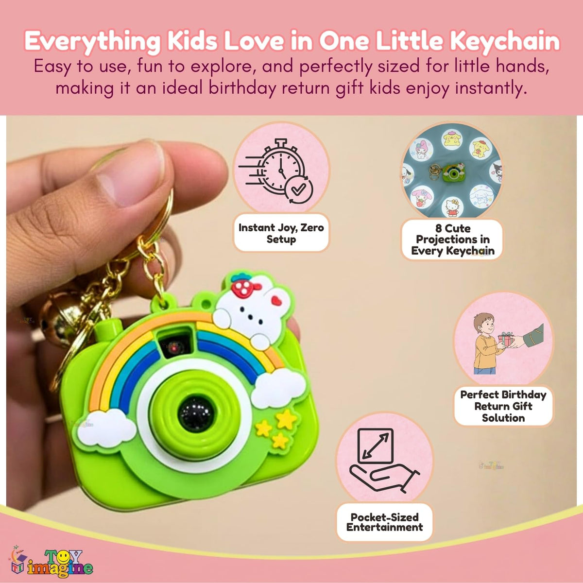Toy Imagine Cartoon Projection Camera Keychain, Assorted Design, Pack of 12