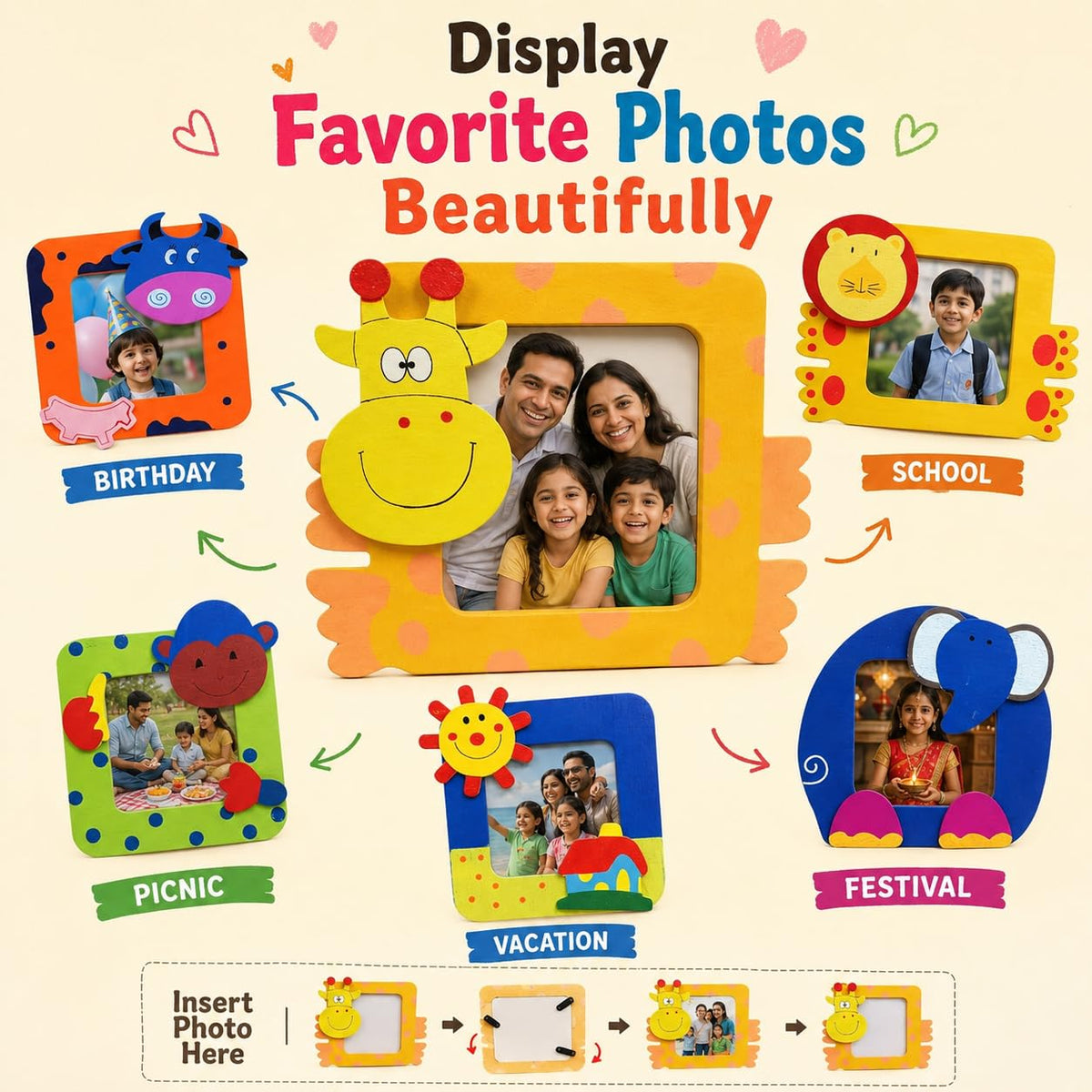 Crackles Beautiful Wood Cute Cartoon Photo Frames For Children Birthday Party Return Gift (Pack Of 12 )