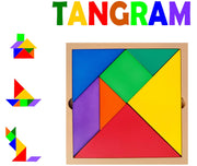 Wooden Tangram Puzzle | 7 Geometric Blocks in Different Color & Shapes & Puzzle Booklet | 13x13 cm | Multicolor Non-T...