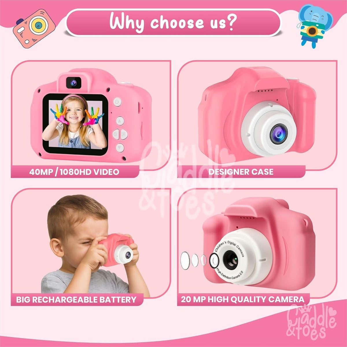 CADDLE & TOES Kids Digital Camera for Photos & Videos | Mini Camera Toy with 2-Inch Screen & USB Rechargeable | Fun &...