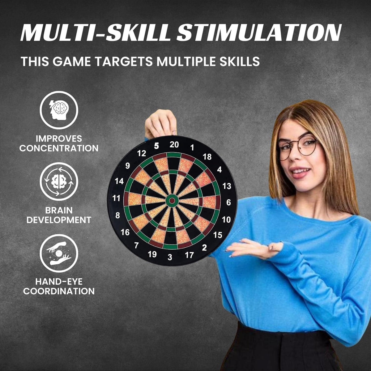 Kids Mandi® Magnetic Dart Board Set - 13 Inch Wide with 6 Magnetic Darts | Safe Dartboard Target Board Game Set | Sco...