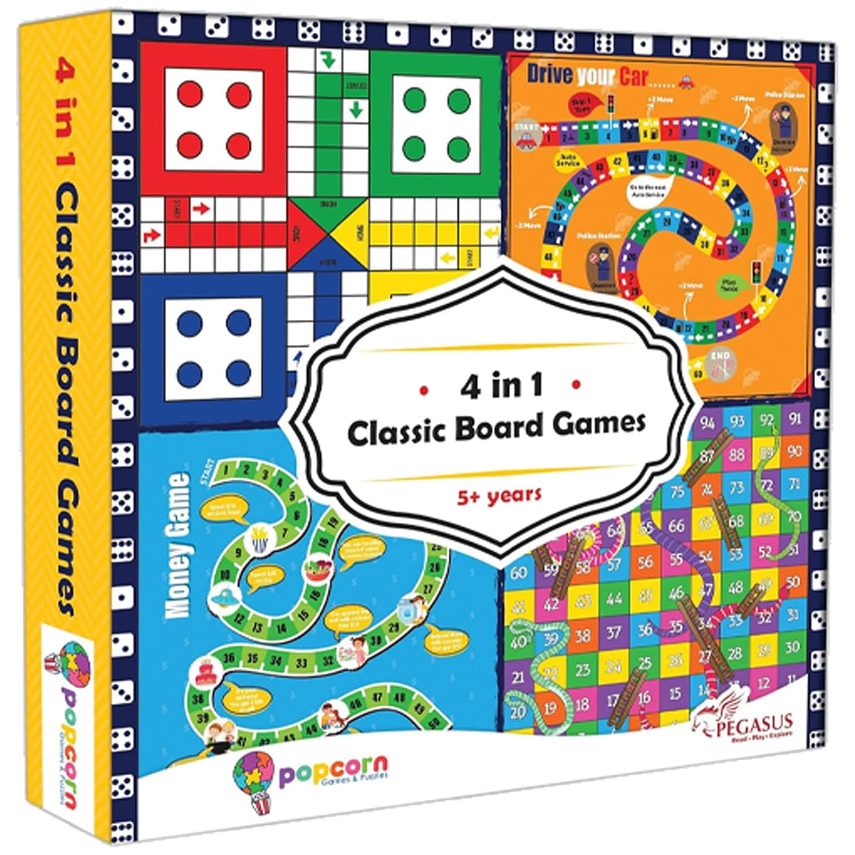 Popcorn Games & Puzzles 2-in-1 Ludo and Snakes & Ladders Board Game for Kids, Adults & Family | Travel-Friendly Class...