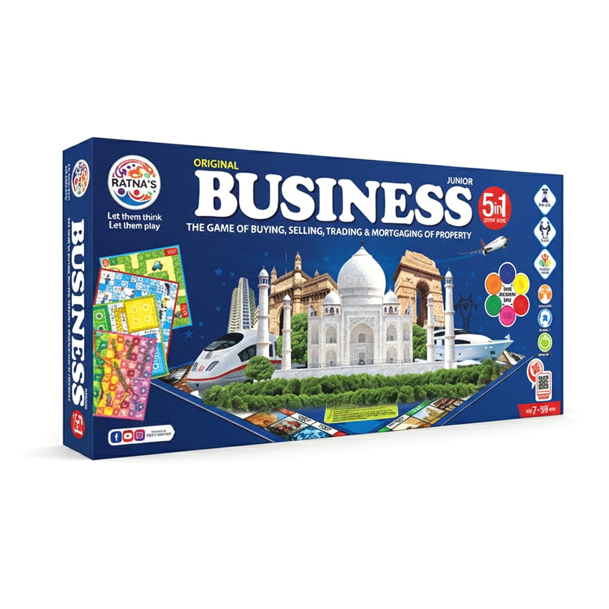 Ratna's Business Junior Coins 5 in 1 Board Game Set of Business, Snake and Ladders, Ludo, Car Rally, and Cricket Game...