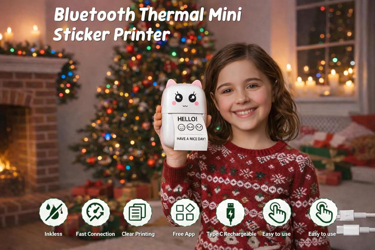 Brand Conquer Mini Bluetooth Thermal Printer for Kids | Cute Kitty Design | Portable & Rechargeable | Ink-Free Printi...