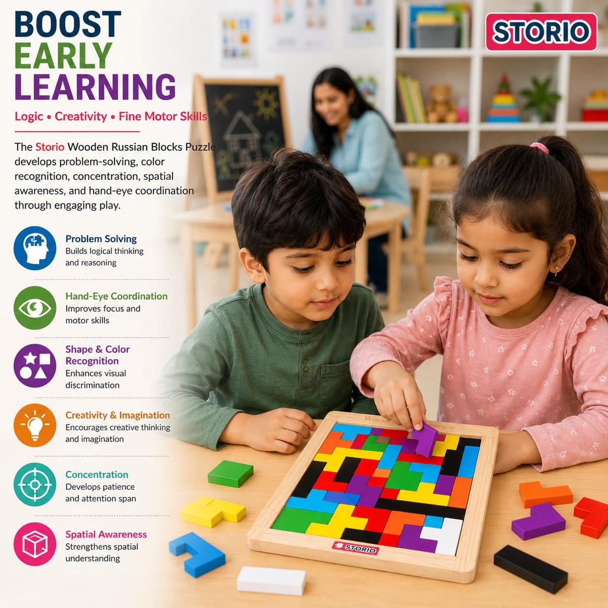Wooden Russian Blocks Puzzles for Kids Adults, Wood Intelligence Puzzle for Ages 3-8,Wooden Puzzles Brain...