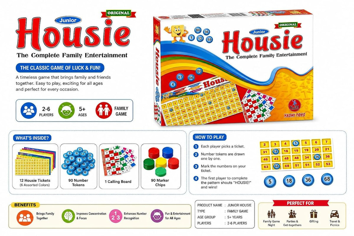 Toys Junior Housie The Complete Family Entertainment Board Game – Educational Number Recognition & Concentration Game...
