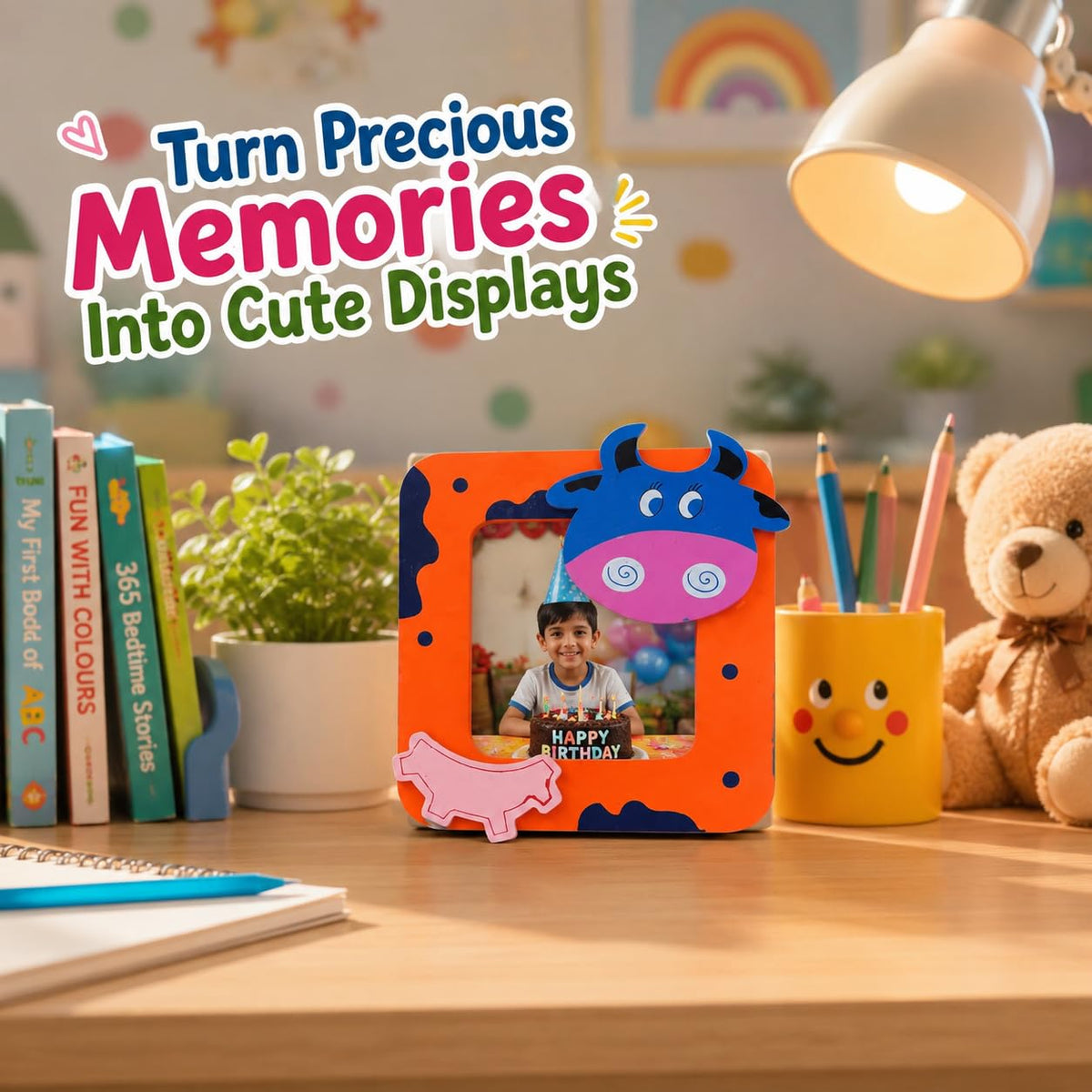 Crackles Beautiful Wood Cute Cartoon Photo Frames For Children Birthday Party Return Gift (Pack Of 12 )