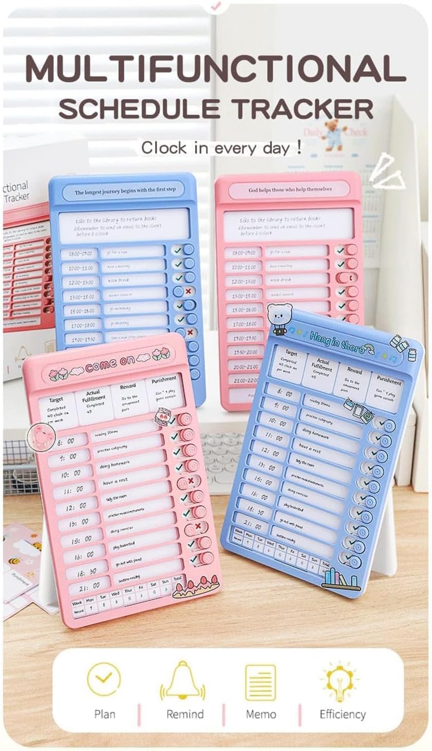 WISHKEY Habit Tracker Daily Planner For Kids And Adult Chore Chart Plastic Checklist Board 7 Detachable Cardstock to ...